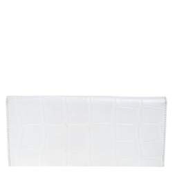 Pre Owned Aigner White Croc Embossed Continental Wallet