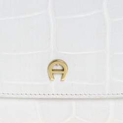 Pre Owned Aigner White Croc Embossed Continental Wallet