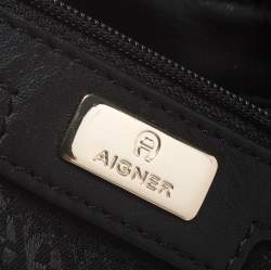 Pre Owned Aigner Black Canvas and Leather  Flap Satchel