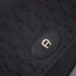 Pre Owned Aigner Black Canvas and Leather  Flap Satchel
