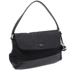 Pre Owned Aigner Black Canvas and Leather  Flap Satchel