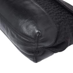 Pre Owned Aigner Black Canvas and Leather  Flap Satchel