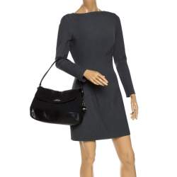 Pre Owned Aigner Black Canvas and Leather  Flap Satchel