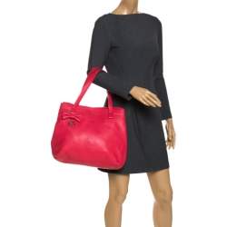 Pre Owned Aigner Rose Red Leather Bow Tote