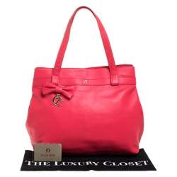 Pre Owned Aigner Rose Red Leather Bow Tote