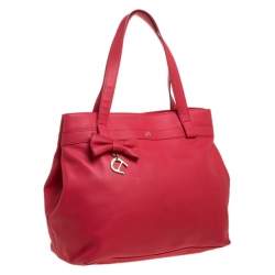 Pre Owned Aigner Rose Red Leather Bow Tote