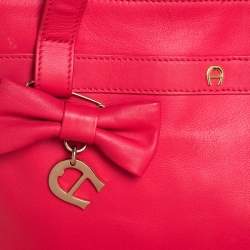 Pre Owned Aigner Rose Red Leather Bow Tote