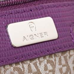Aigner Purple Monogram Canvas and Lizard Embossed Leather Hobo