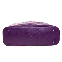 Aigner Purple Monogram Canvas and Lizard Embossed Leather Hobo