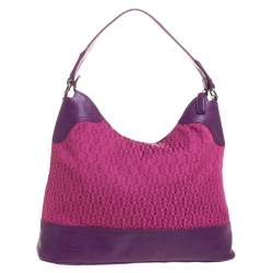 Aigner Purple Monogram Canvas and Lizard Embossed Leather Hobo