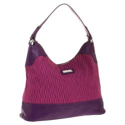 Aigner Purple Monogram Canvas and Lizard Embossed Leather Hobo