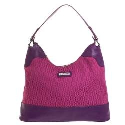 Aigner Purple Monogram Canvas and Lizard Embossed Leather Hobo