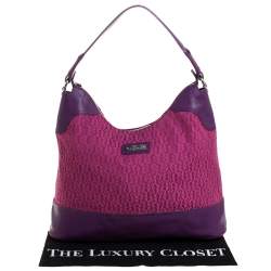 Aigner Purple Monogram Canvas and Lizard Embossed Leather Hobo