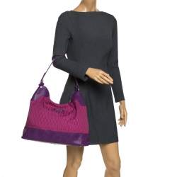 Aigner Purple Monogram Canvas and Lizard Embossed Leather Hobo