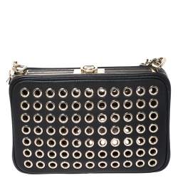 Pre Owned Aigner Black Leather Eyelet Shoulder Bag