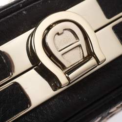 Pre Owned Aigner Black Leather Eyelet Shoulder Bag