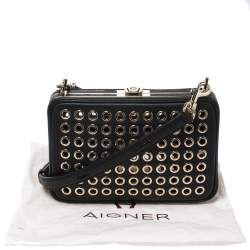 Pre Owned Aigner Black Leather Eyelet Shoulder Bag