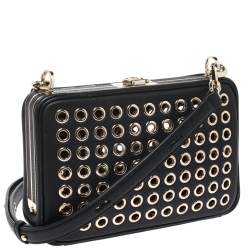 Pre Owned Aigner Black Leather Eyelet Shoulder Bag