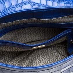 Pre Owned Aigner Blue Croc Embossed Leather Crossbody Bag