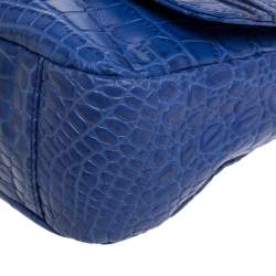 Pre Owned Aigner Blue Croc Embossed Leather Crossbody Bag