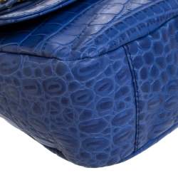 Pre Owned Aigner Blue Croc Embossed Leather Crossbody Bag