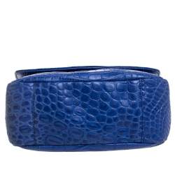 Pre Owned Aigner Blue Croc Embossed Leather Crossbody Bag