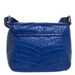 Pre Owned Aigner Blue Croc Embossed Leather Crossbody Bag