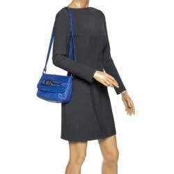 Pre Owned Aigner Blue Croc Embossed Leather Crossbody Bag