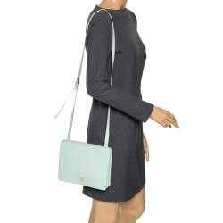 Pre Owned Aigner Light Green Leather Flap Crossbody Bag