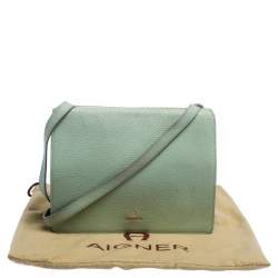 Pre Owned Aigner Light Green Leather Flap Crossbody Bag