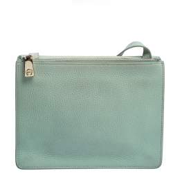 Pre Owned Aigner Light Green Leather Flap Crossbody Bag