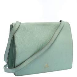 Pre Owned Aigner Light Green Leather Flap Crossbody Bag