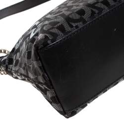 Pre Owned Aigner Monogram Metallic Black Signature Fabric Shoulder Bag