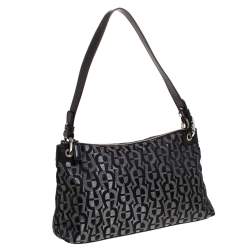 Pre Owned Aigner Monogram Metallic Black Signature Fabric Shoulder Bag