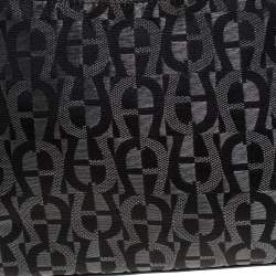 Pre Owned Aigner Monogram Metallic Black Signature Fabric Shoulder Bag