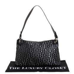 Pre Owned Aigner Monogram Metallic Black Signature Fabric Shoulder Bag