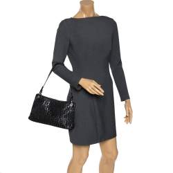 Pre Owned Aigner Monogram Metallic Black Signature Fabric Shoulder Bag