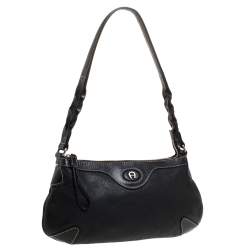 Pre Owned Aigner Black Leather Shoulder Bag