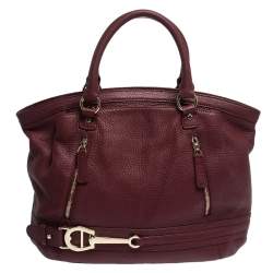 Pre Owned Aigner Burgundy Leather Double Zipped Satchel