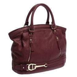 Pre Owned Aigner Burgundy Leather Double Zipped Satchel