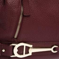 Pre Owned Aigner Burgundy Leather Double Zipped Satchel