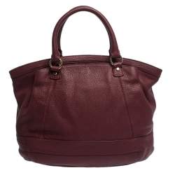 Pre Owned Aigner Burgundy Leather Double Zipped Satchel