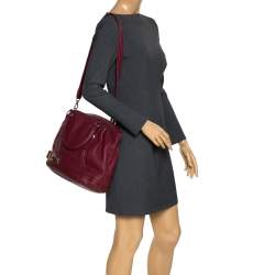 Pre Owned Aigner Burgundy Leather Double Zipped Satchel