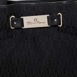 Aigner Black Signature Canvas and Leather Tote 