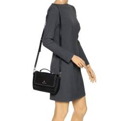 Pre Owned Aigner Black Studded Leather Flap Middle East Exclusive Top Handle Bag