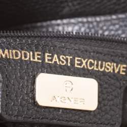 Pre Owned Aigner Black Studded Leather Flap Middle East Exclusive Top Handle Bag