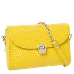 Pre Owned Aigner Yellow Embossed Leather Genoveva Crossbody Bag