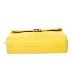 Pre Owned Aigner Yellow Embossed Leather Genoveva Crossbody Bag