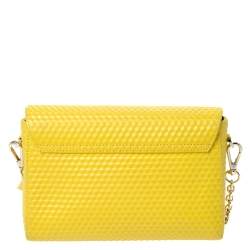 Pre Owned Aigner Yellow Embossed Leather Genoveva Crossbody Bag