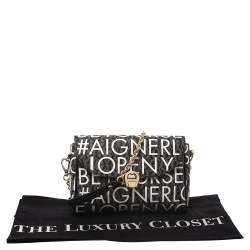 Pre Owned Aigner Black/White Coated Canvas Zoe Flap Crossbody Bag
